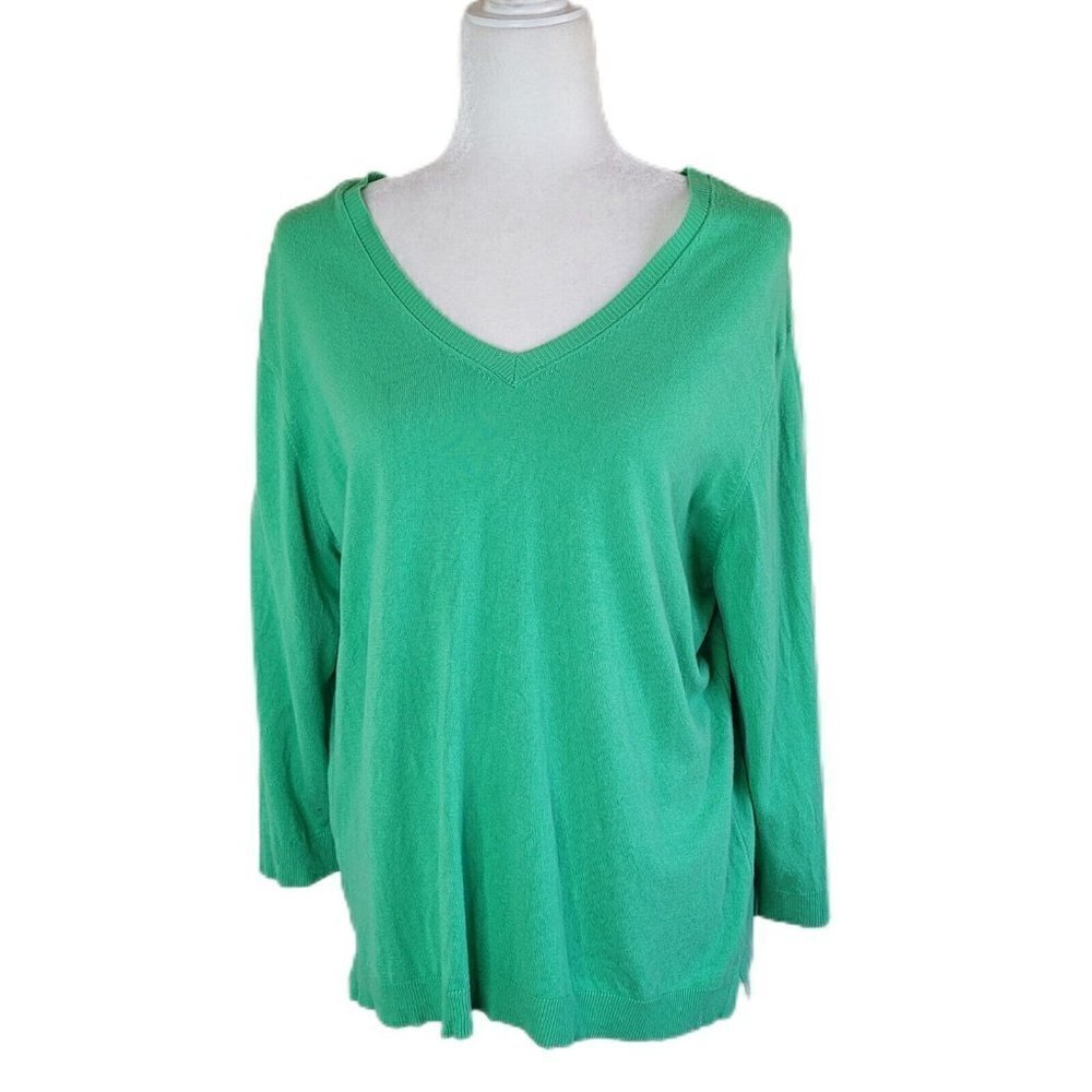 525 america Green V-Neck Long Sleeve Lightweight Sweater Plus Size XXL 2XL